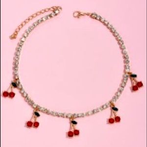 Cherry charm rhinestone decor choker